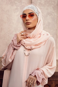 Georgette Tie And Dye Abaya With Wool Chiffon Embroidered Scarf WGB-KAB-22058