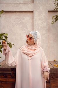 Georgette Tie And Dye Abaya With Wool Chiffon Embroidered Scarf WGB-KAB-22058