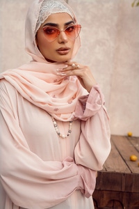 Georgette Tie And Dye Abaya With Wool Chiffon Embroidered Scarf WGB-KAB-22058