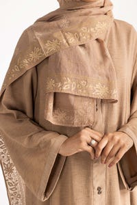 Nisa Georgette Dyed Abaya And Block Print Wool Chiffon Scarf WGB-KAB-22061