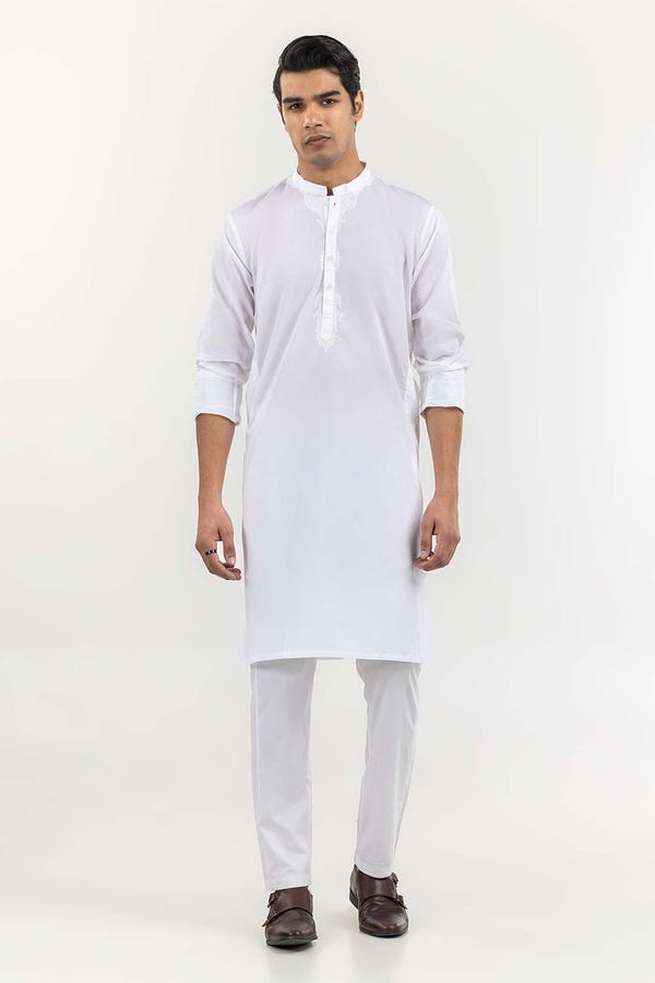 White Basic Kurta KR-EMB22-006