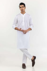 White Basic Kurta KR-EMB22-006