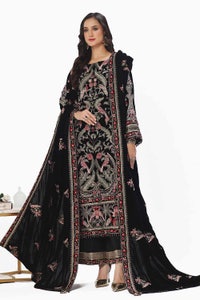 3 Piece Unstitched Embroidered Velvet Suit with Embroidered Velvet Dupatta WV-42002
