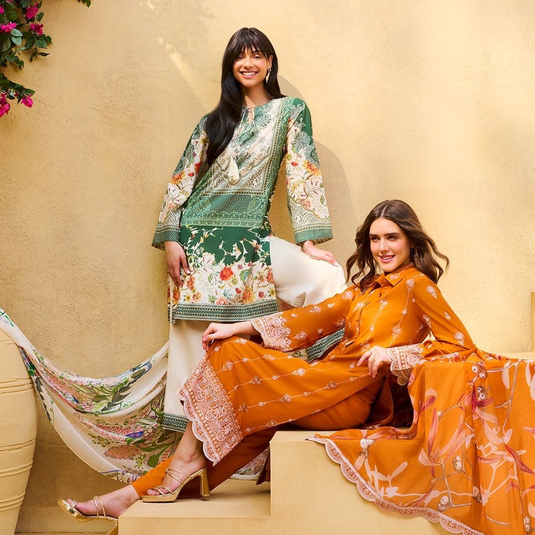 gulahmed-ideas-green-orange-unstitched-cotton-silk-suit-designs-2025-floral-world
