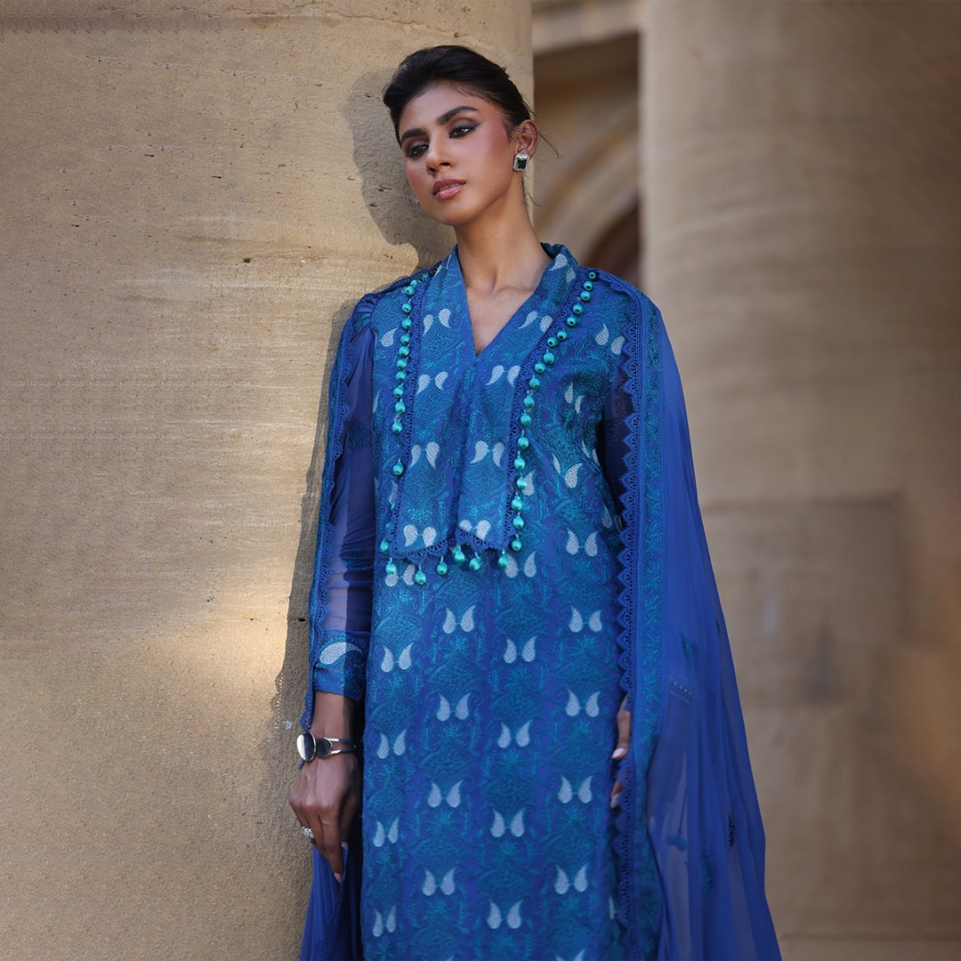 gulahmed ideas unstitched blue lawn eid collection suit with dupatta