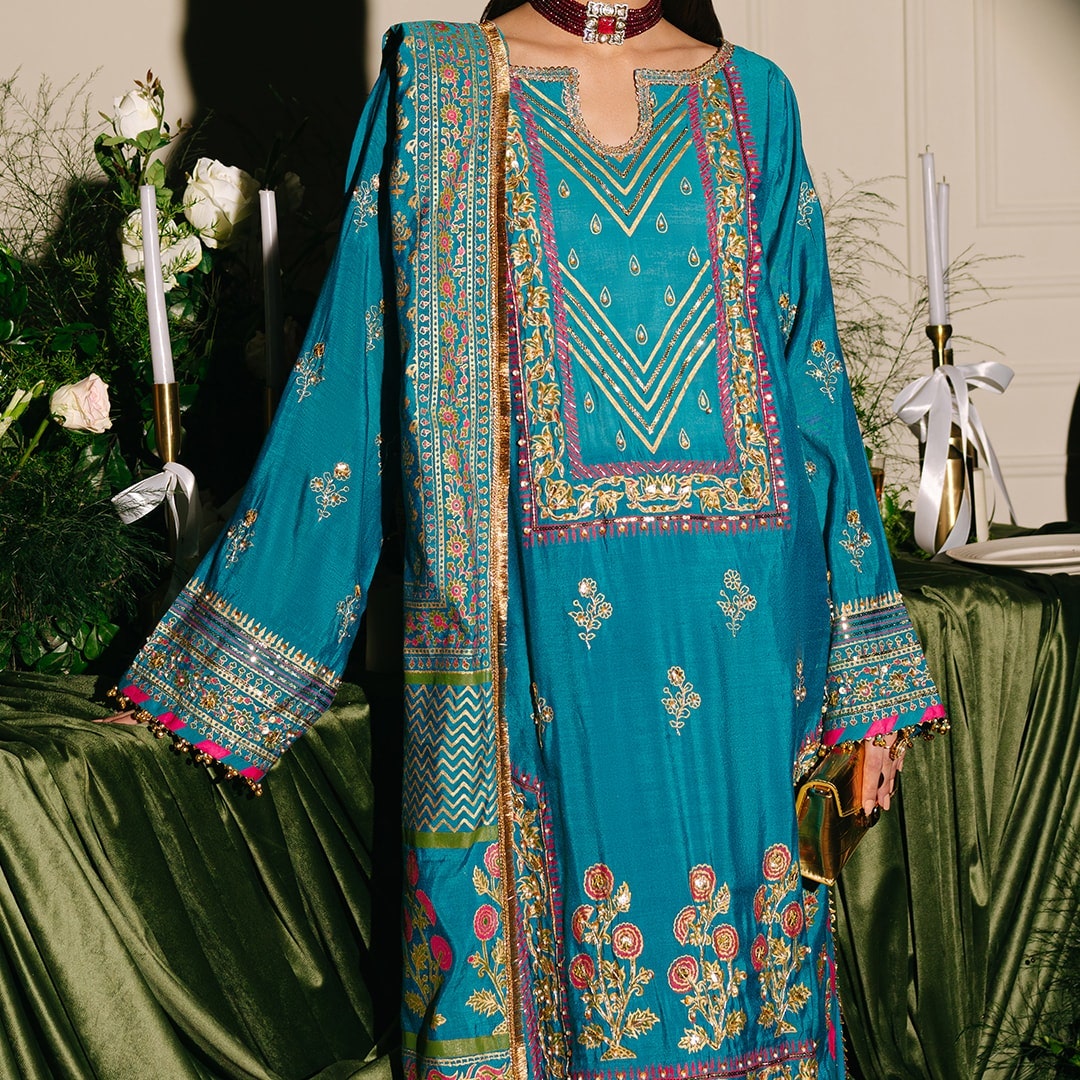 gulahmed ideas blue unstitched embroidered eid dress design
