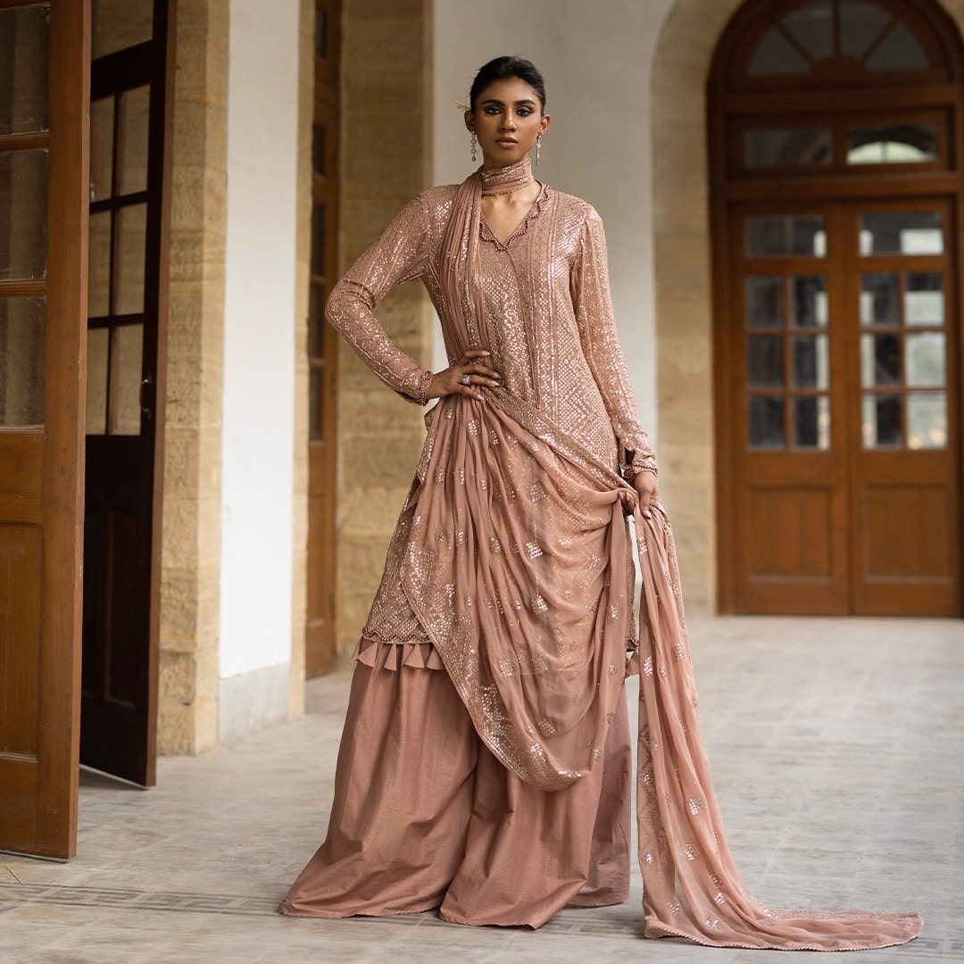 gulahmed ideas peach 3 piece unstitched suit for women
