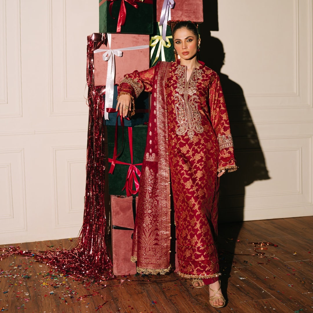gulahmed ideas red unstitched 3 piece suit eid collection