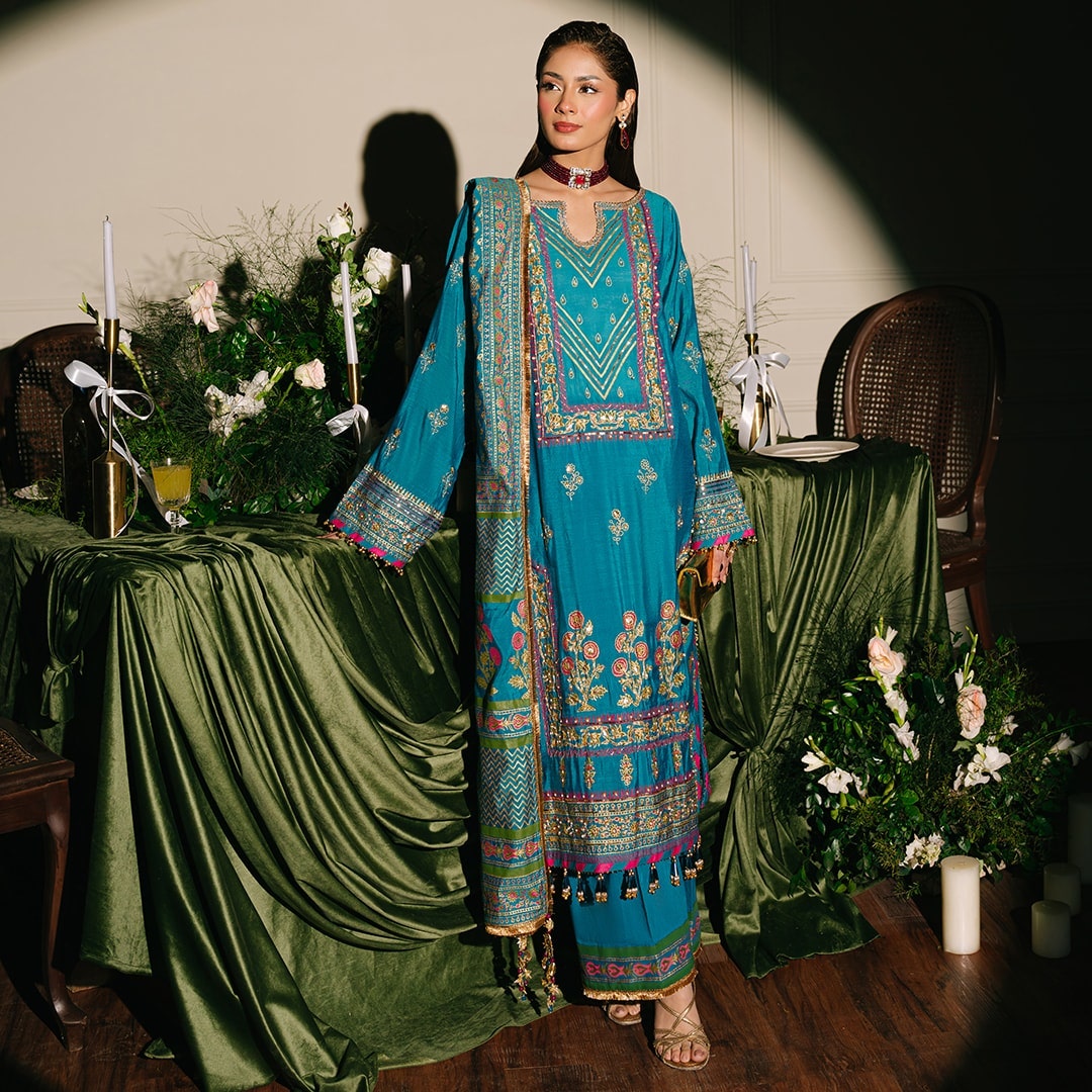 gulahmed ideas unstitched blue eid collection 2025 for women
