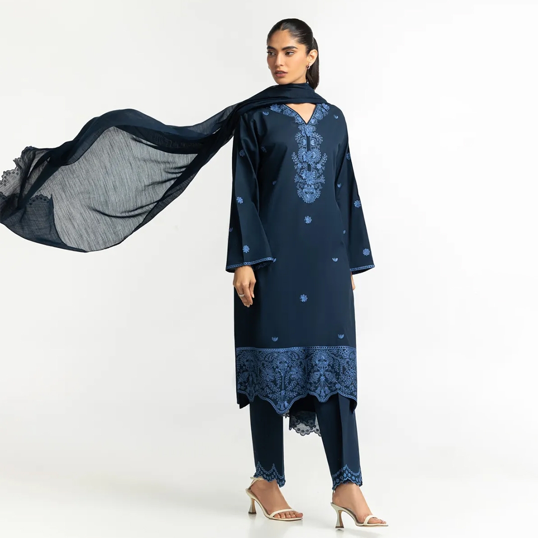 blue poly munar embroidered dupatta