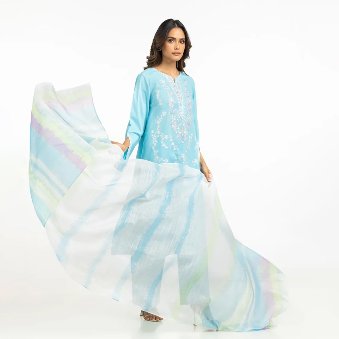 women blue ready to wear dupatta