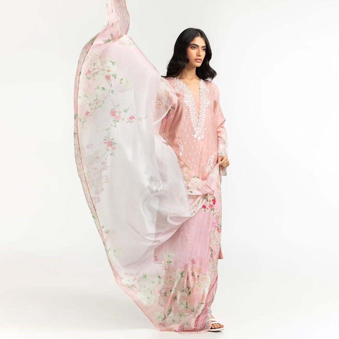 women pink one piece ready to wear dupatta