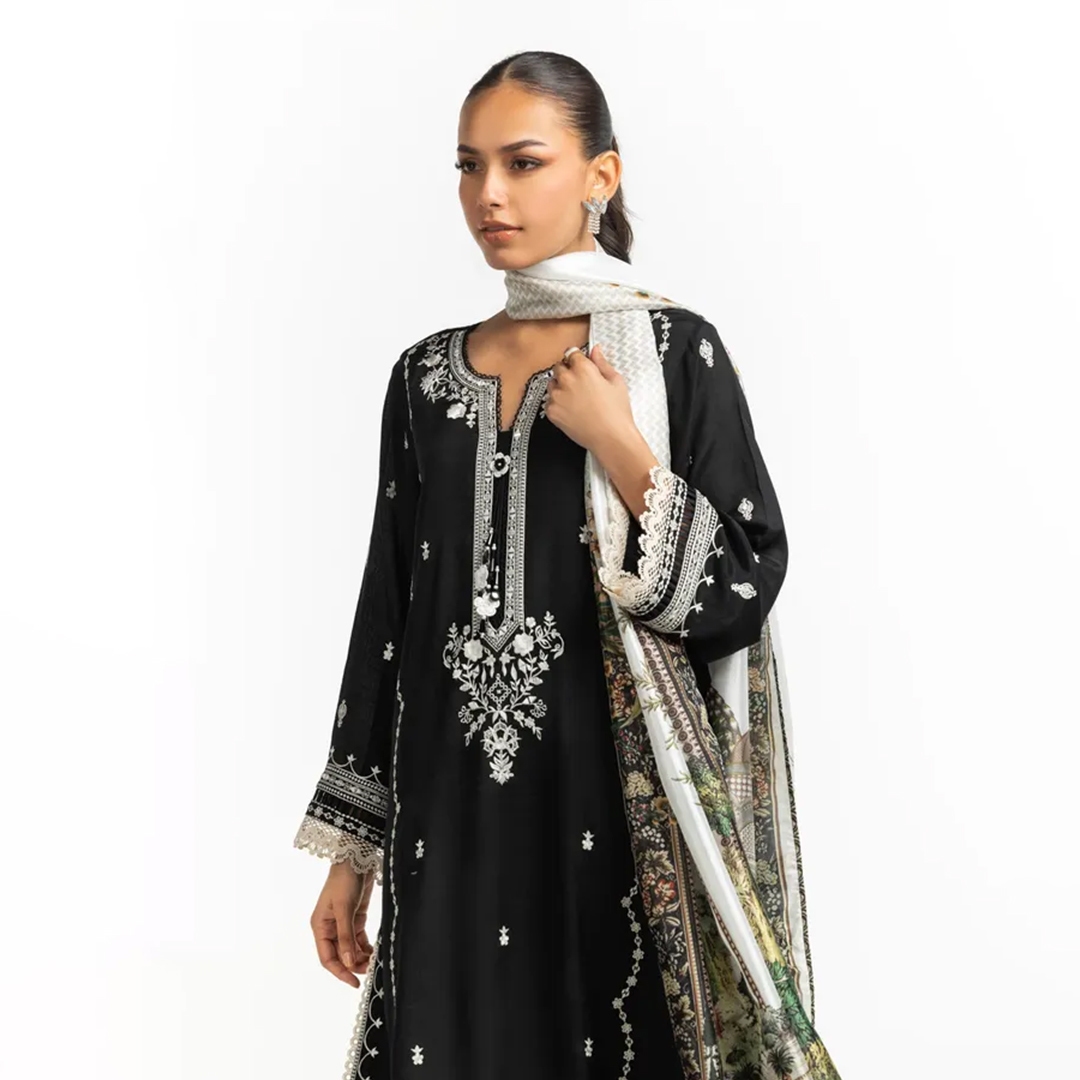 gulahmed ideas black and white shirt and dupatta set