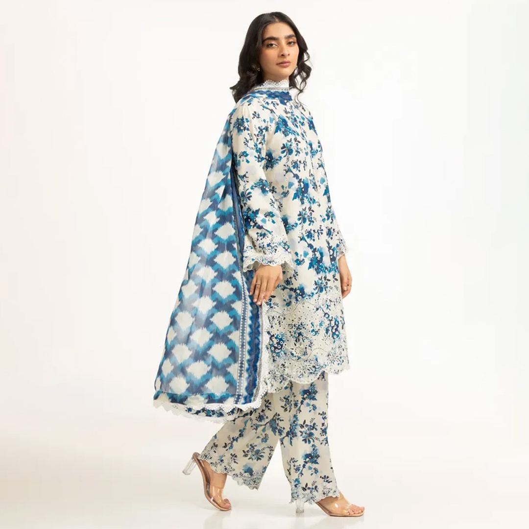 floral blue lawn stitched suit ready to wear