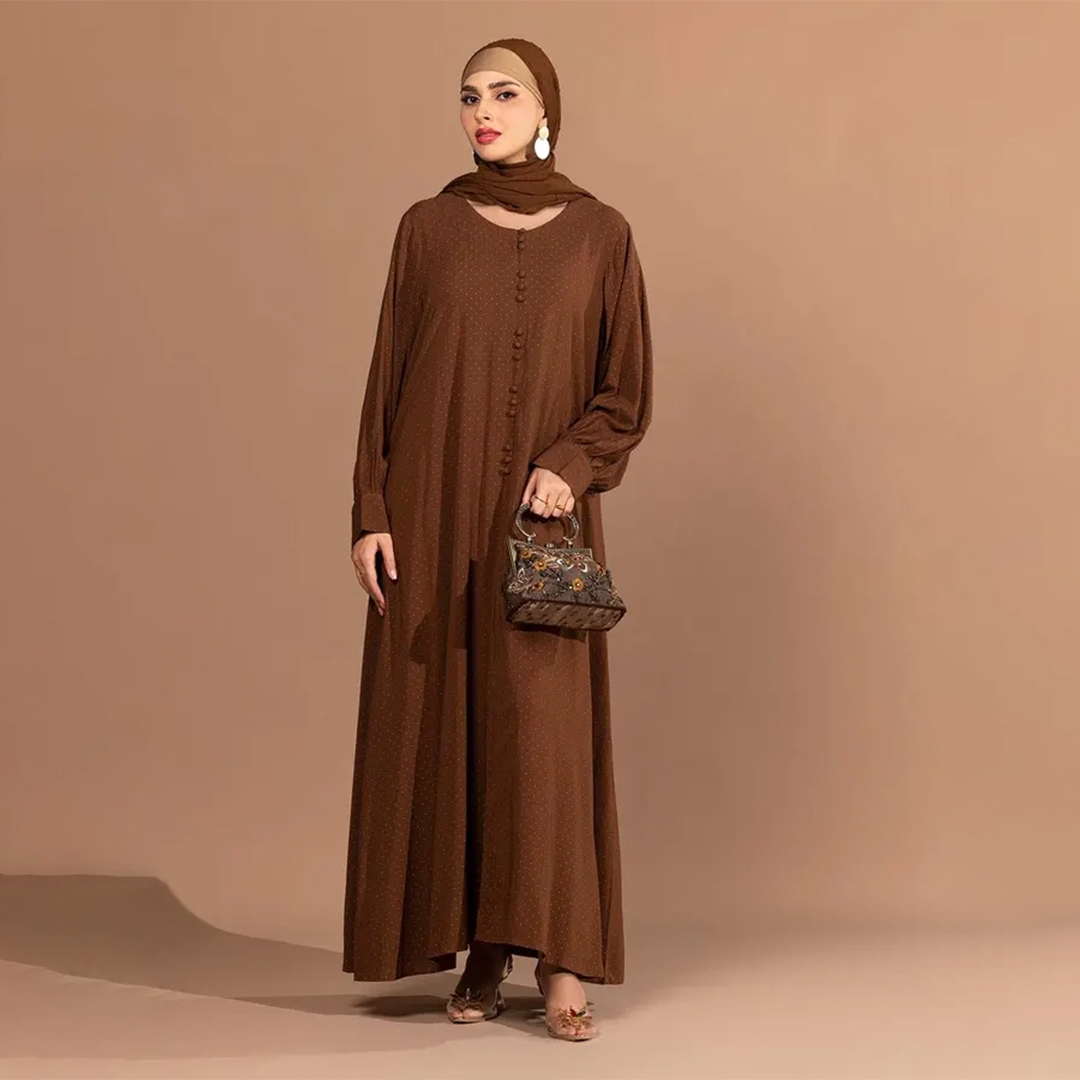 Brown Printed Abaya Design with Scarf