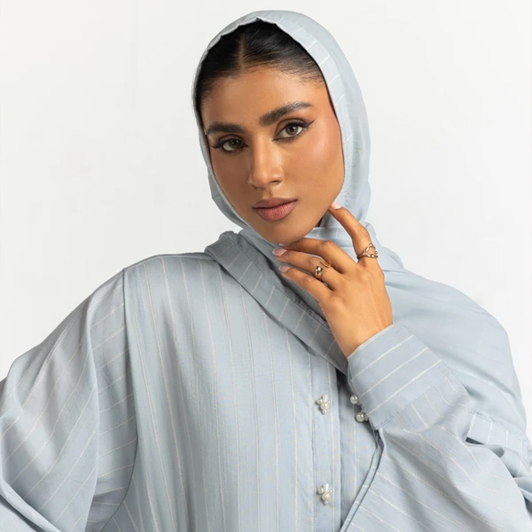 Sky Blue Georgette Stripes Abaya Design